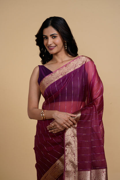 Divine Drapes Wine Striped Saree