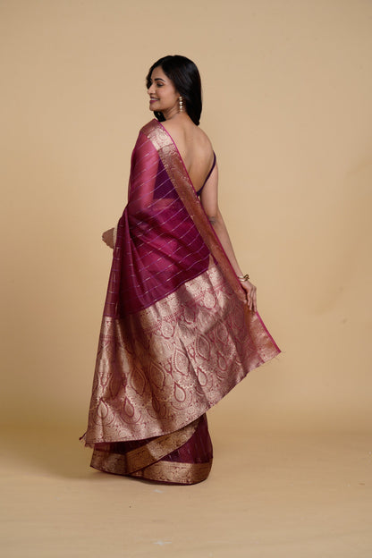 Divine Drapes Wine Striped Saree