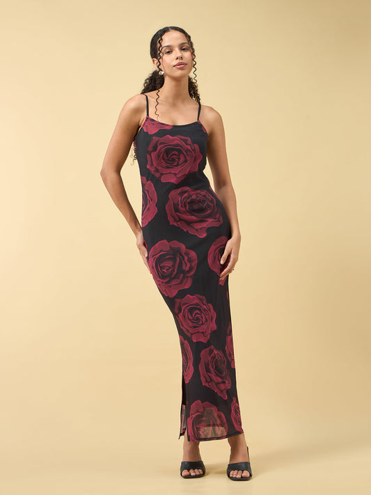 Black Thin Stapped Fitted Dress