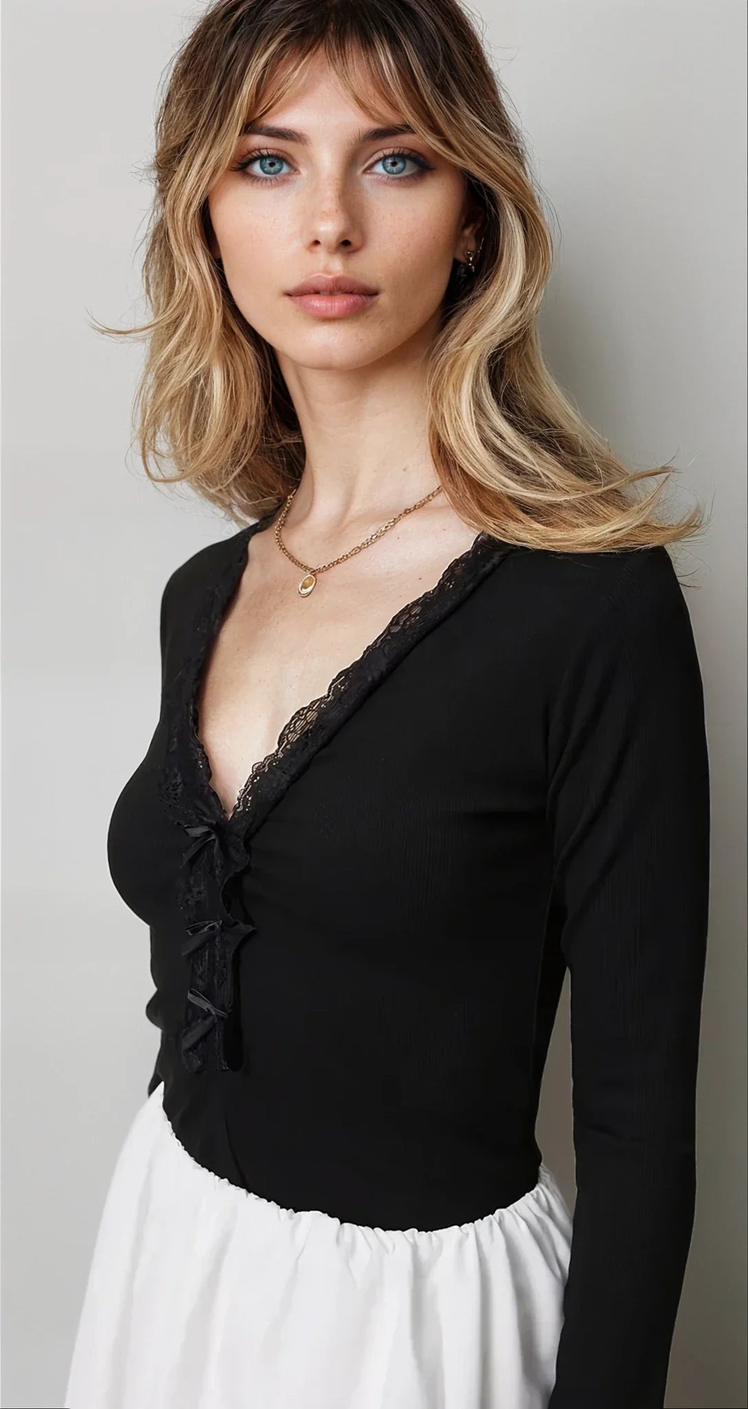 MWB V-Neck Ribbed Bow Top