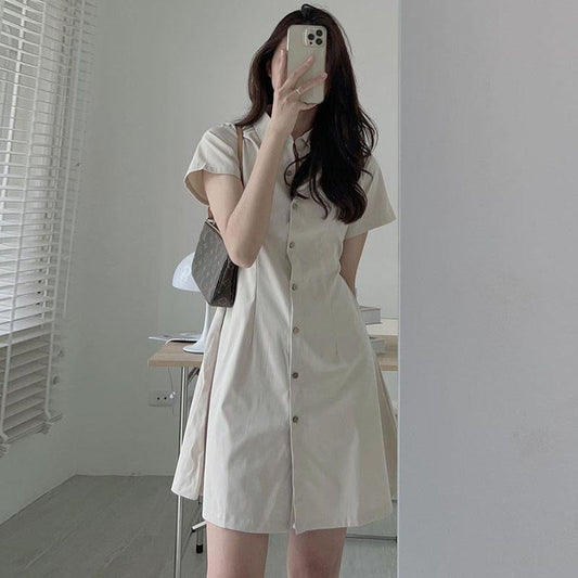 White Sinched Waist Shirt Dress