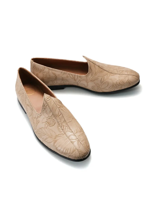 Monkstory Floral Mojari - Beige