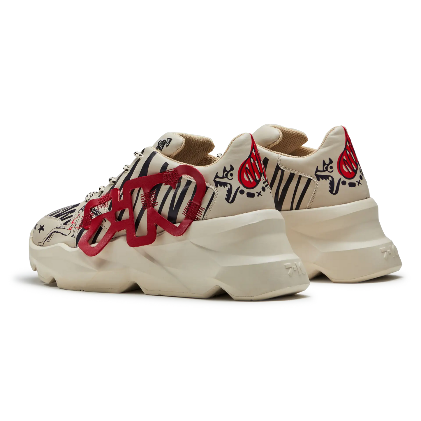 728 Beige Graphic Chunky Sneakers