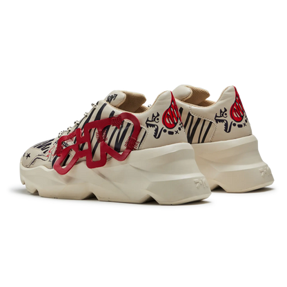 728 Beige Graphic Chunky Sneakers