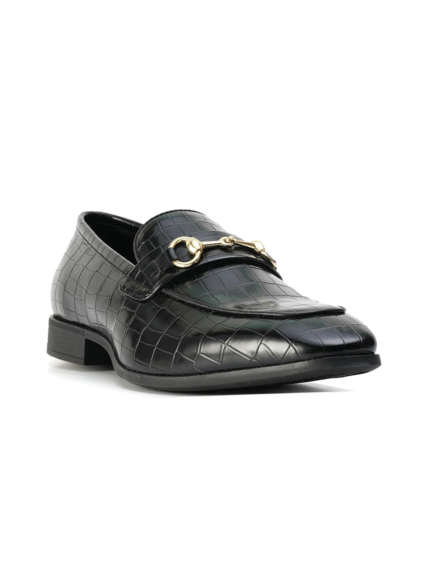 Monkstory Horsebit Croc-Effect Slip-Ons - Black