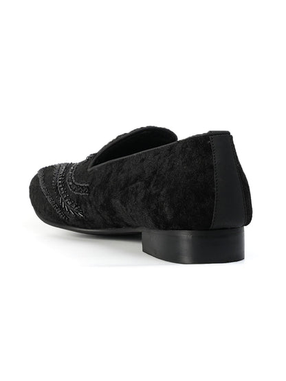 Monkstory Hand-Embroidered Embellished Slip-Ons - Black