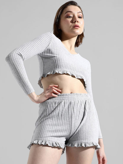Self-Design Pure Cotton Crop Top With Shorts Co-Ord Set