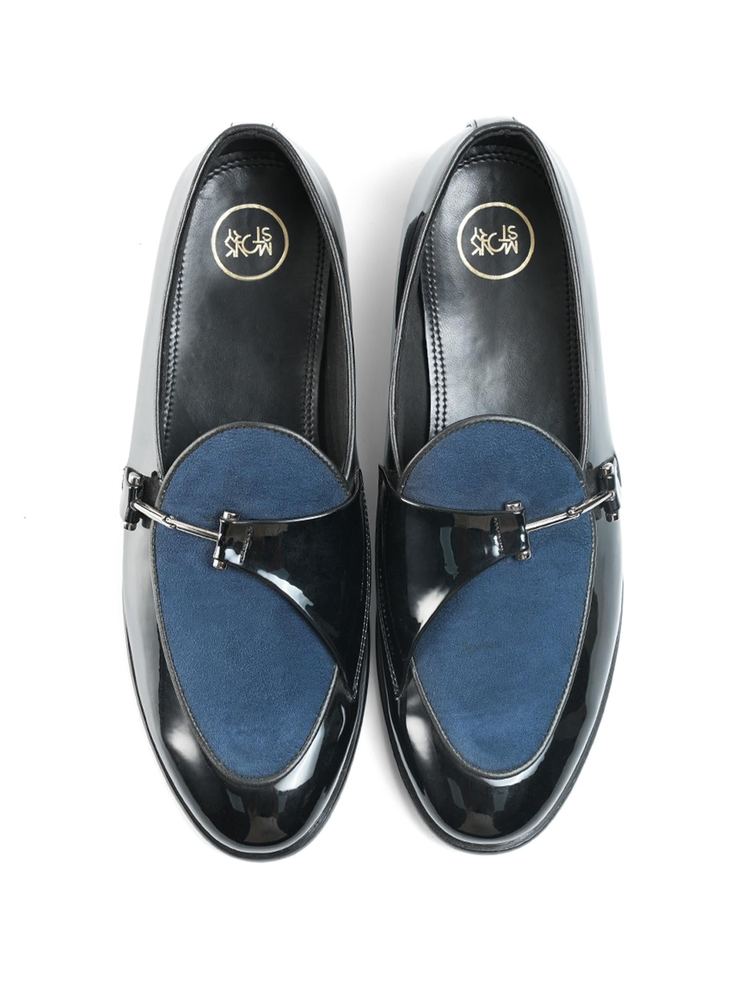 Monkstory Eclecta Glossy Side Buckle Slip Ons - Blue|Black