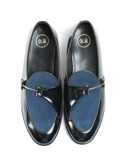 Monkstory Eclecta Glossy Side Buckle Slip Ons - Blue|Black