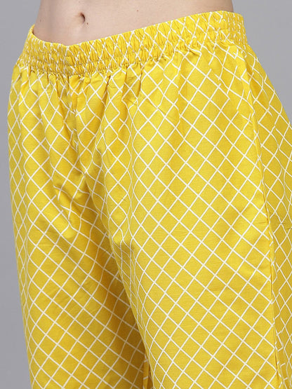 Women Yellow Straight Pure Cotton Kurta with Trousers & Dupatta