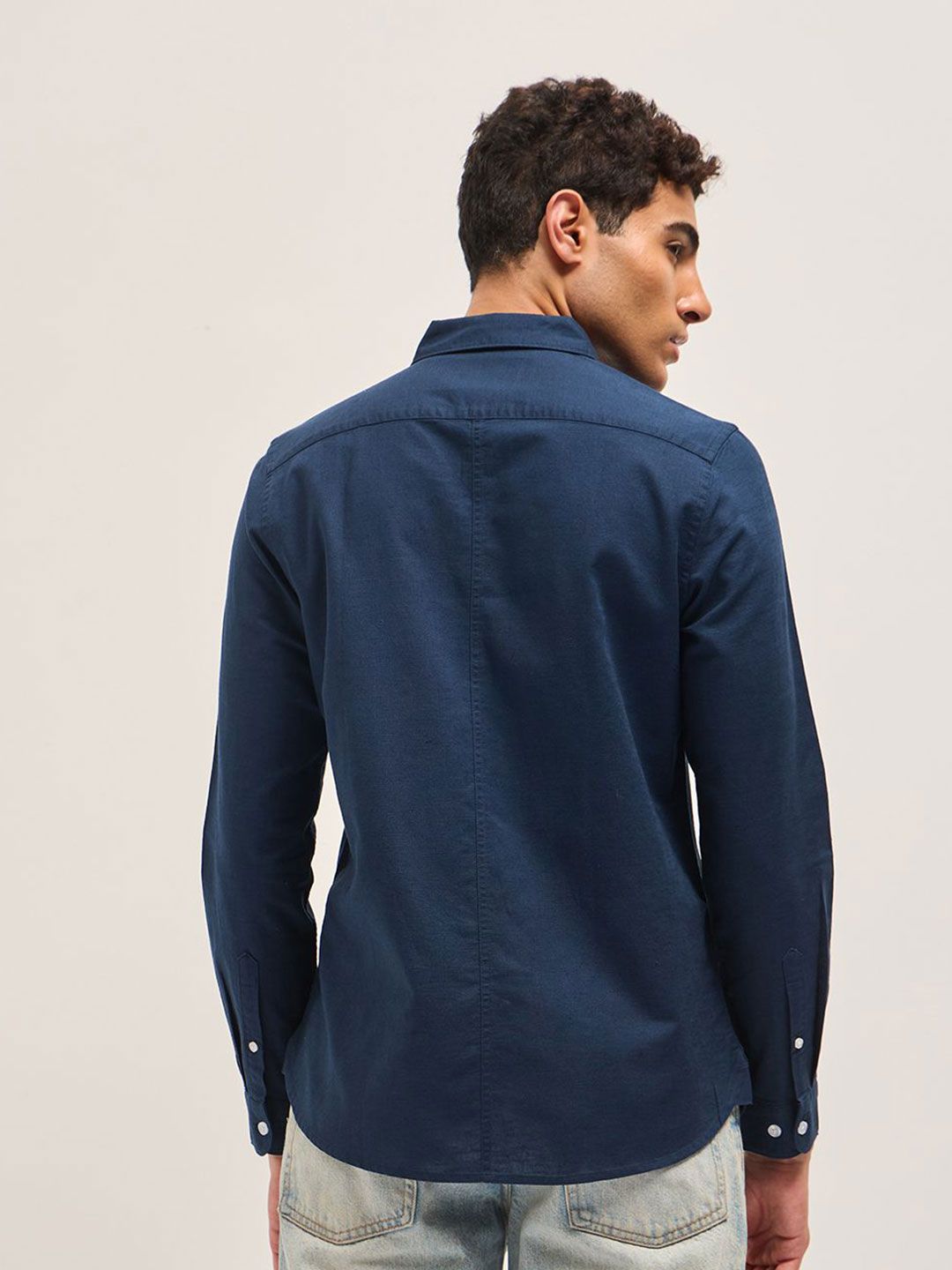 Men Slim Fit Solid Spread Collar Casual Cotton Linen Shirt