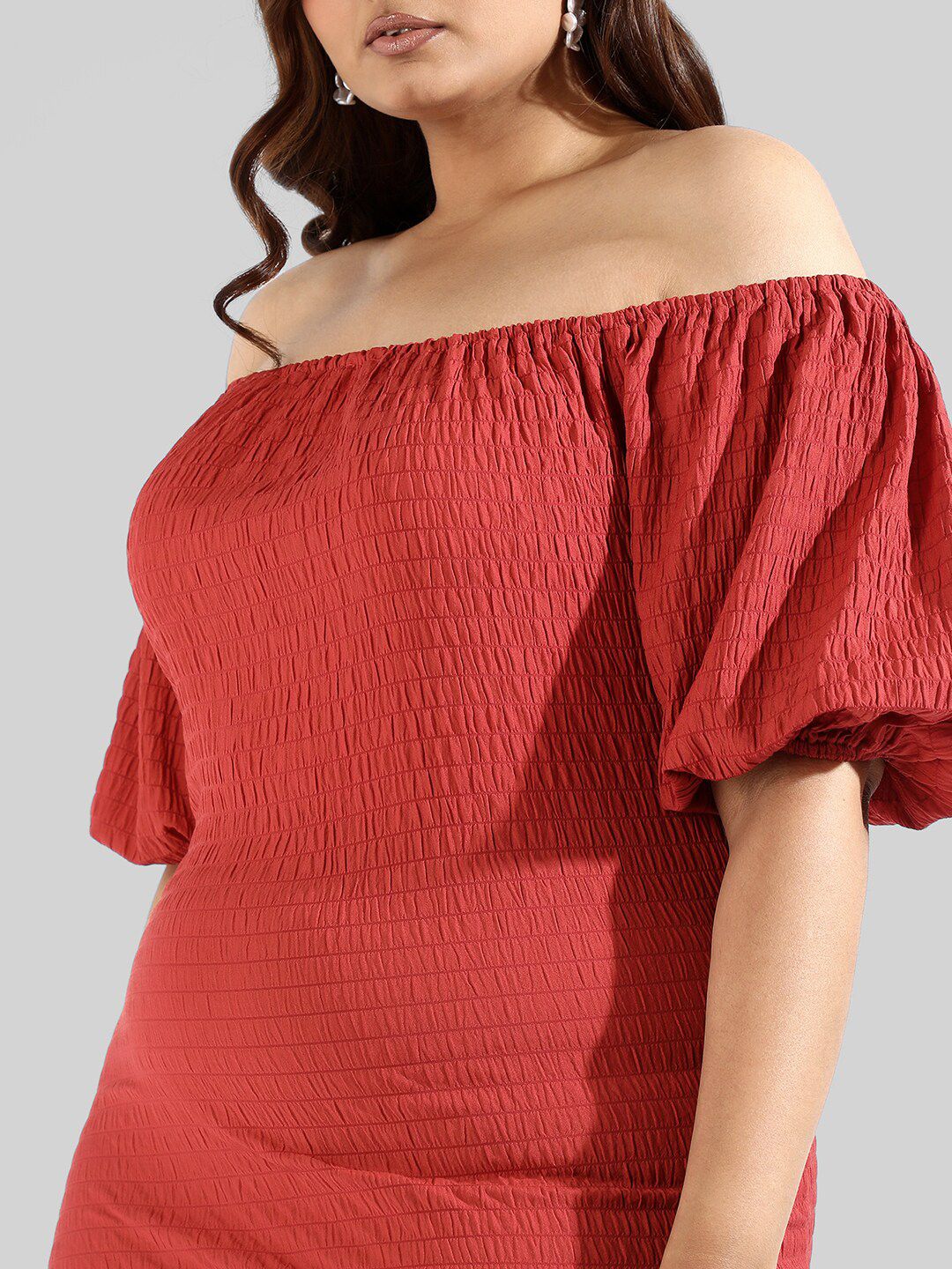 Plus Size Off-Shoulder Crepe Sheath Dress