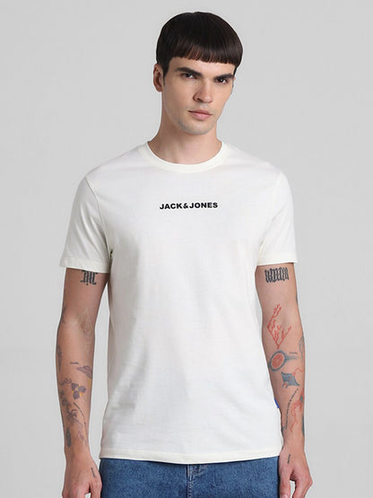 Typography Round Neck Short Sleeves Applique Slim Fit T-shirt