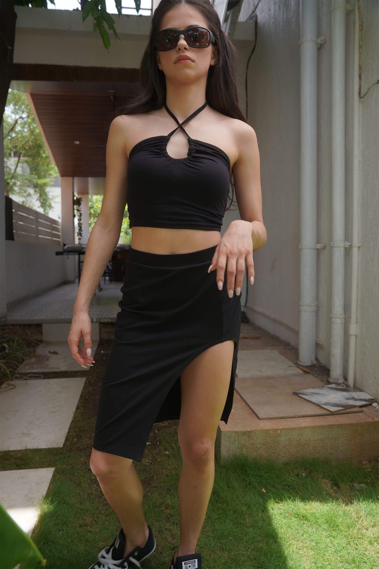 Black Long Slit Skirt