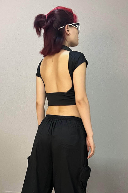 Black Retro Backless Tee