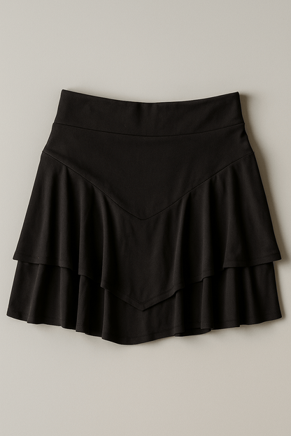 Black V shape ruffle skort