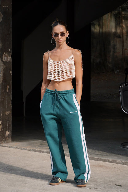 Bottle Green Sporty Straight Fit Pants