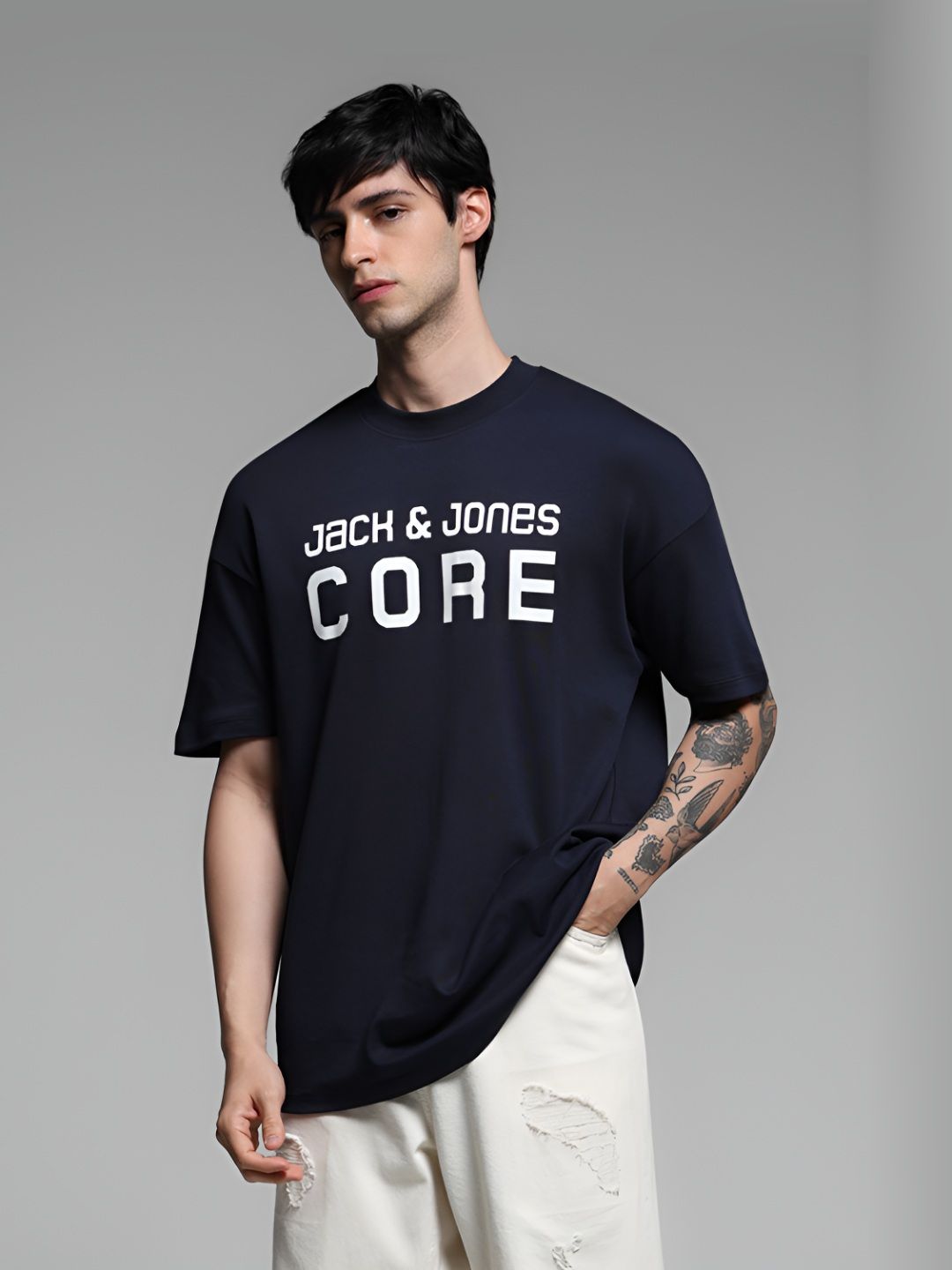 Men Typography Printed Round Neck Cotton Oversized T-shirt