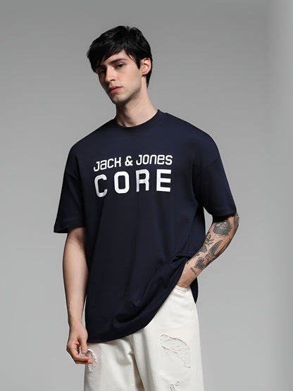 Men Typography Printed Round Neck Cotton Oversized T-shirt