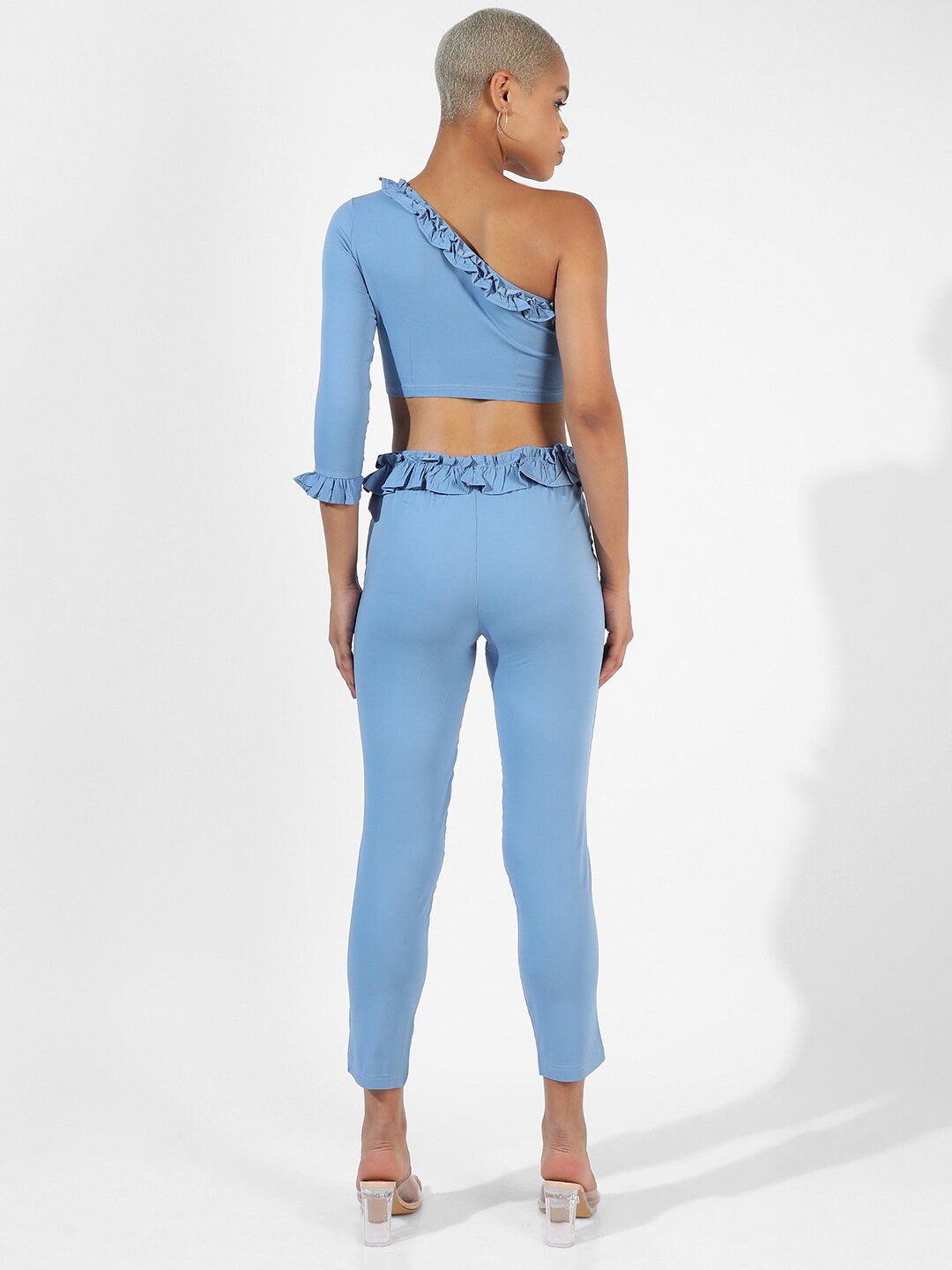 One Shoulder Ruffle Detailed Pure Cotton Top With Trousers Co-Ords