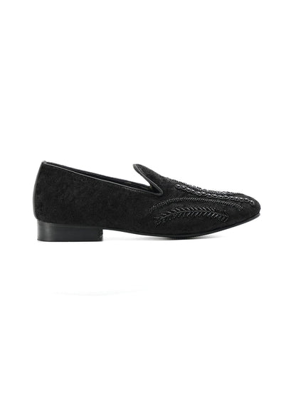 Monkstory Hand-Embroidered Embellished Slip-Ons - Black