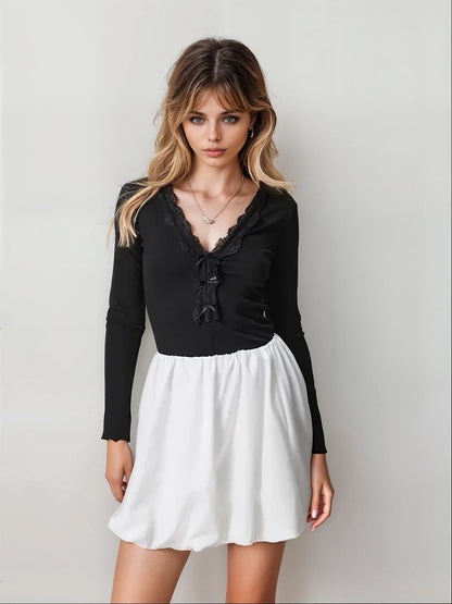 MWB V-Neck Ribbed Bow Top