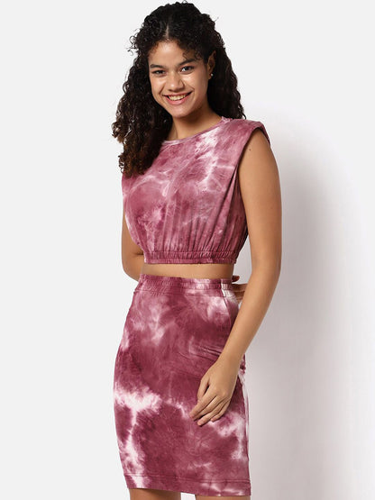 Women Maroon Dye Printed Cotton Co-Ord