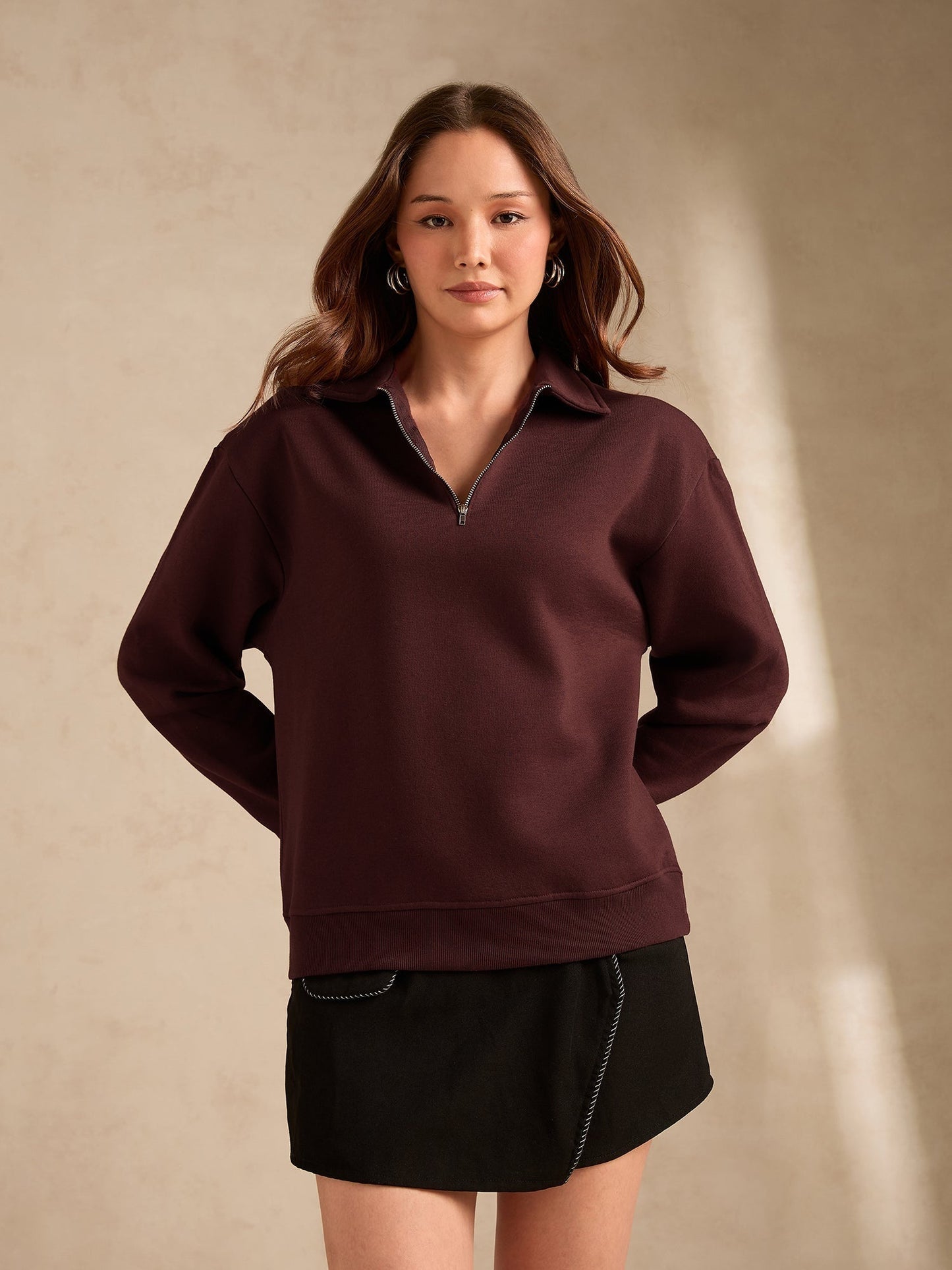 Brown Plush Russian Fleece Zip-Up Sweatshirt