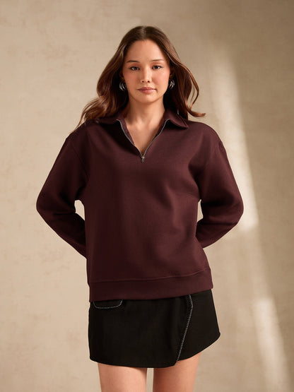 Brown Plush Russian Fleece Zip-Up Sweatshirt