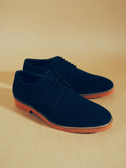 Monkstory Elegance Derby Suede Lace-Ups - Navy Blue