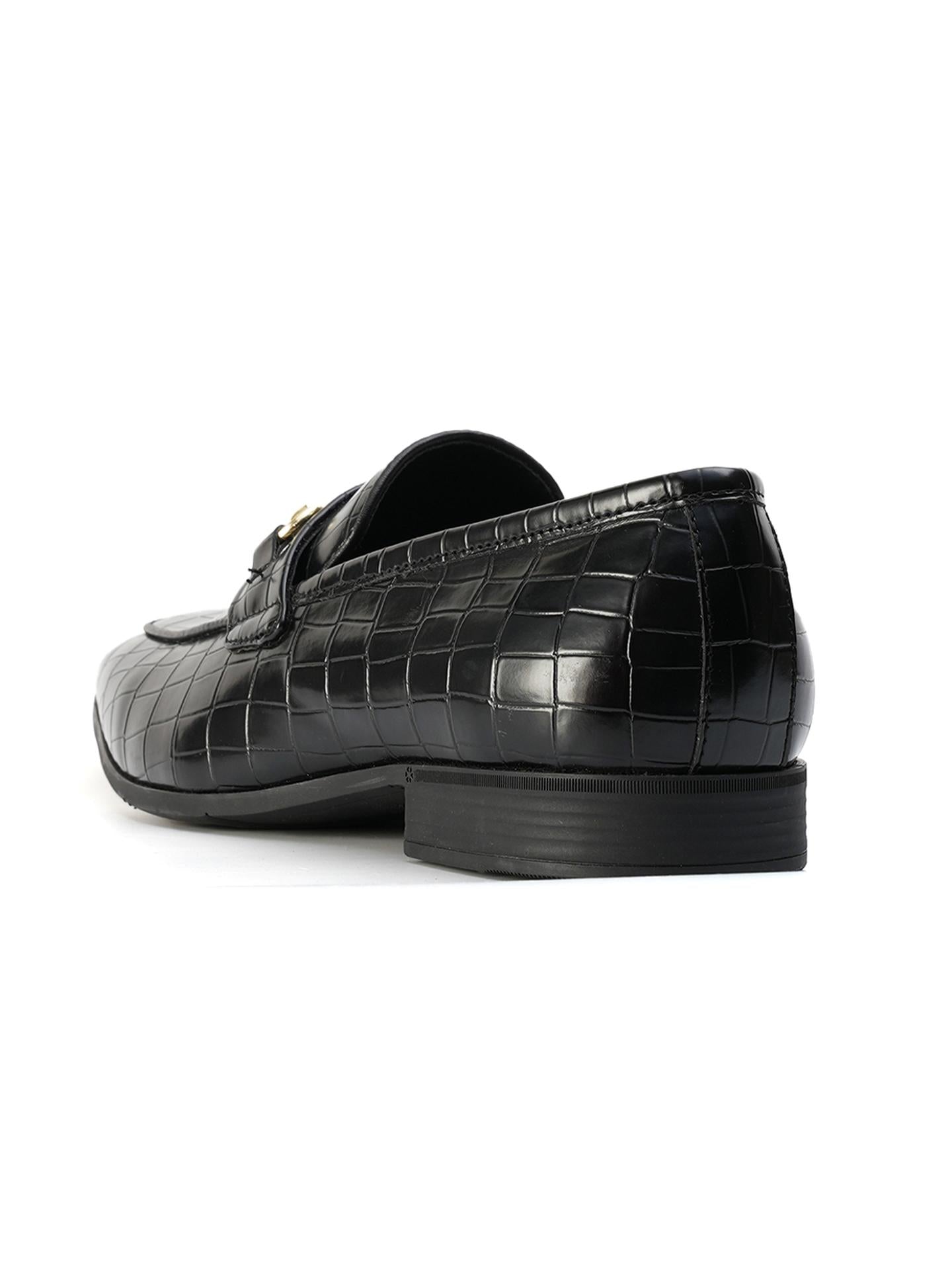 Monkstory Horsebit Croc-Effect Slip-Ons - Black