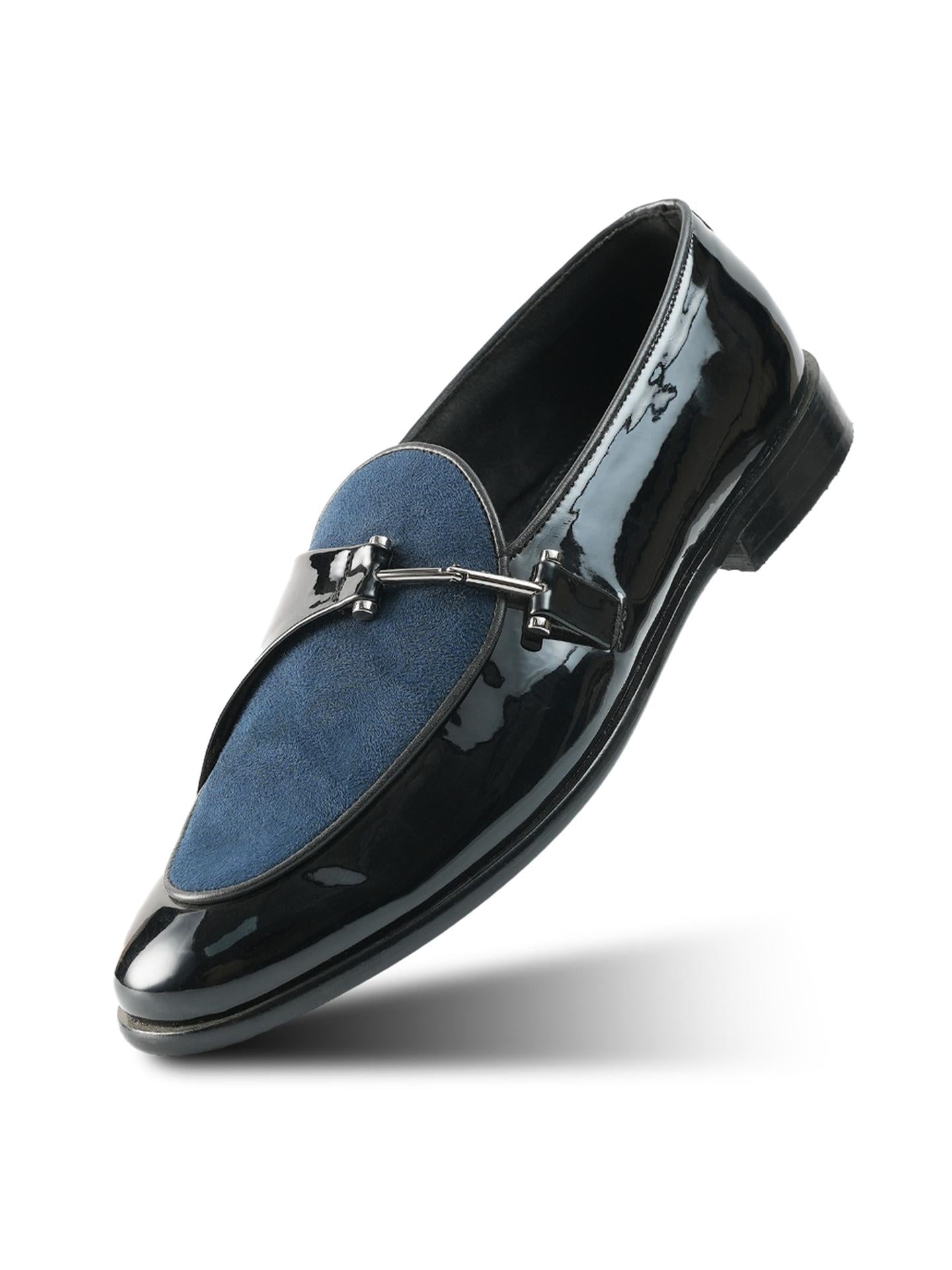 Monkstory Eclecta Glossy Side Buckle Slip Ons - Blue|Black