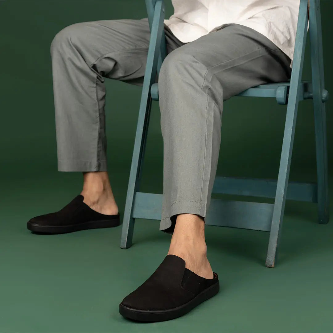 Paaduks Nest Mules Vegan Suede Black Men Slip-ons