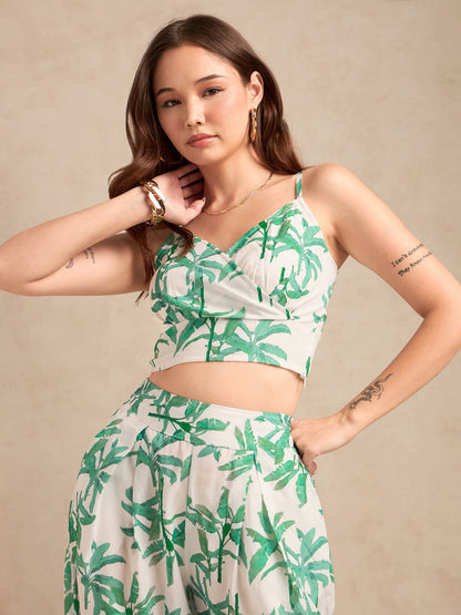 Off White Printed Coord Set With High Rise Wide Leg Trouser