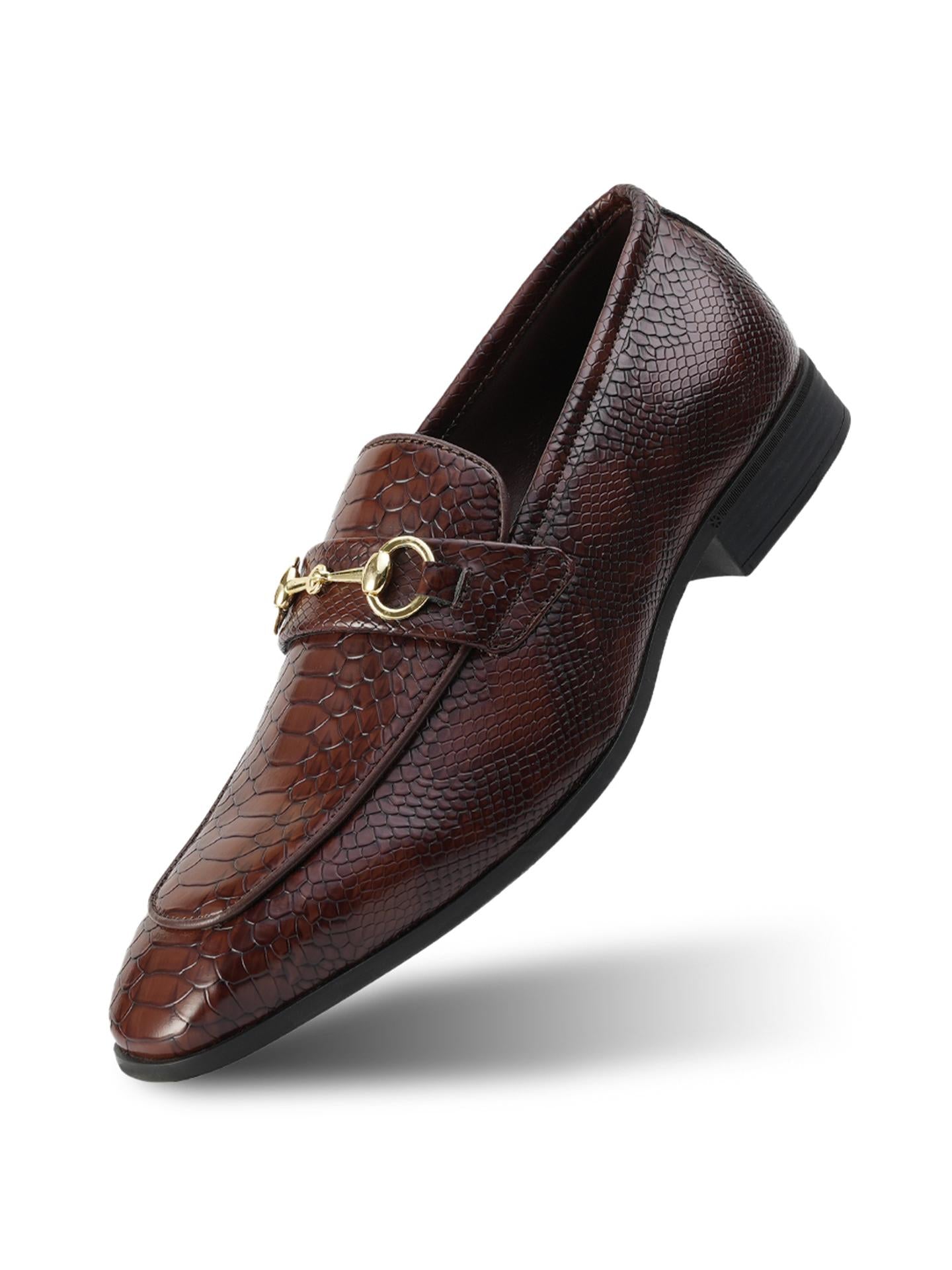 Monkstory Horsebit Snake-Effect Slip-Ons - Brown
