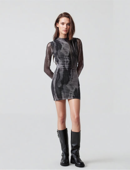 MWB Long Sleeve Gathered tulle mini dress