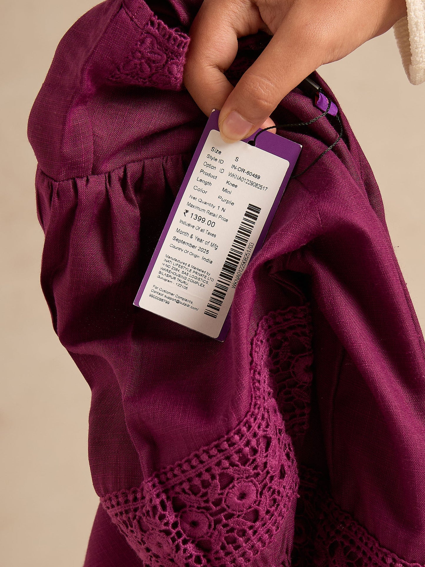 Purple Tiered Mini Dress With Lace Inserts Detailing
