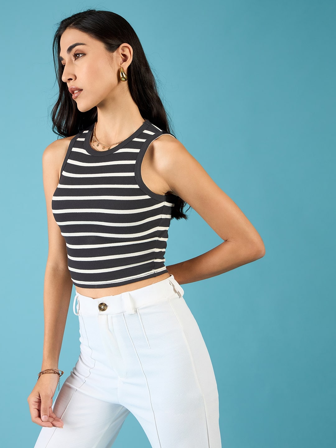 Uptownie Stretchable Ribbed Sleeveless Crop Top