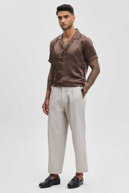 Brown Textured Box Fit Shirt