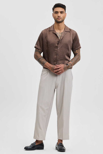 Brown Textured Box Fit Shirt
