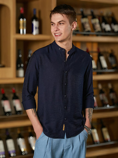 Men's Navy Blue Breezy Mandarin Shirt