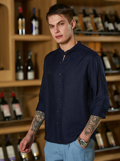 Men's Navy Blue Breezy Mandarin Shirt