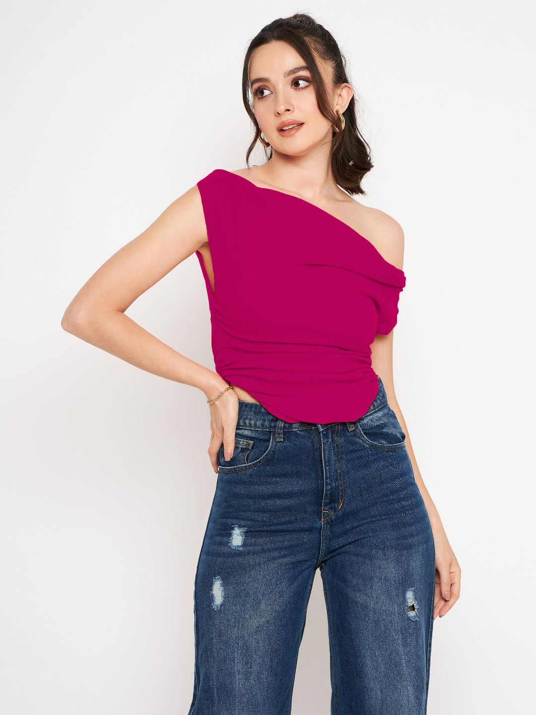 Uptownie Cotton Stretchable Draped Crop Top