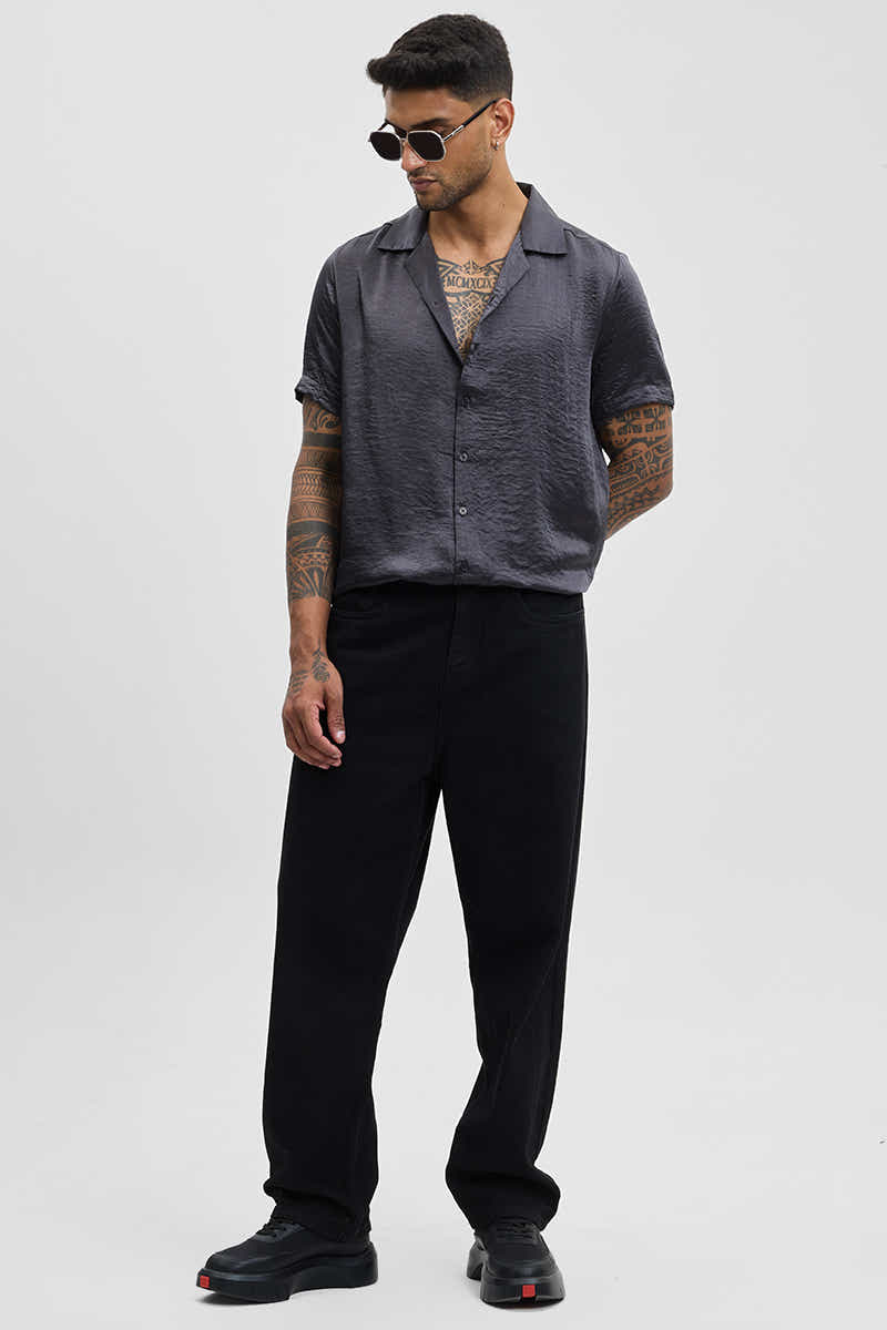 Charcoal Grey Textured Box Fit Shirt