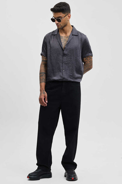 Charcoal Grey Textured Box Fit Shirt
