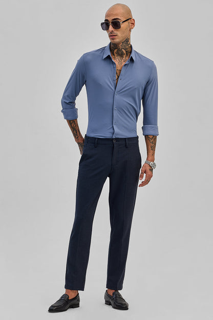 Blue Stretchable Slim Fit Shirt
