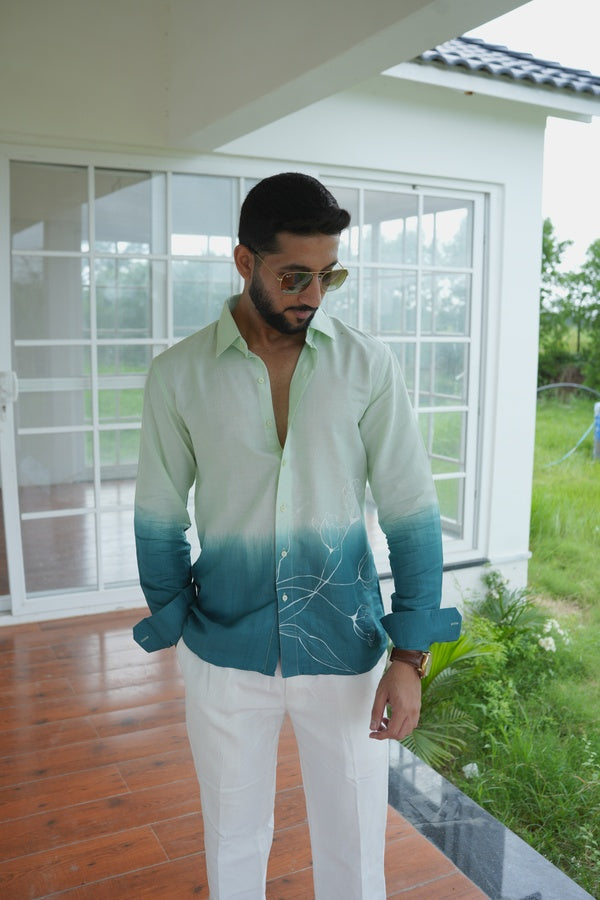 Two Tone Teal Cotton Shirt
