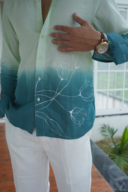 Two Tone Teal Cotton Shirt