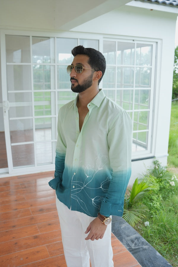 Two Tone Teal Cotton Shirt