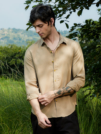 Men's Buff Beige Ruche-Textured Shirt
